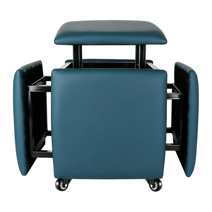 5 in 1 Nesting Ottoman Cube Chair, Stackable Stools, Leather Square Ottoman Bench, Foot Stool with Wheels for Living Room,Dining Room 15.75x15.75x16.54 inches