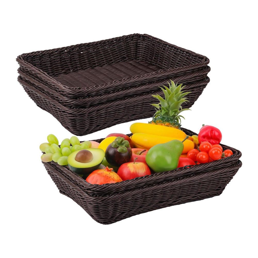 5 Pack 16 Inch Deep Coffee Wicker Bread Basket, Handmade Woven Organizer, Rec...