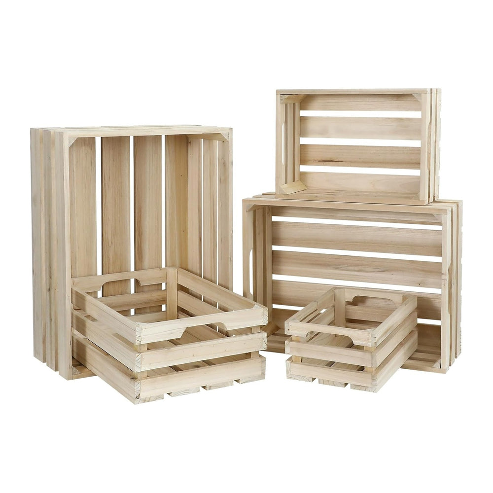 5-Piece Rustic Wooden Crates Unfinished Set, Wall Mountable Slatted Storage C...