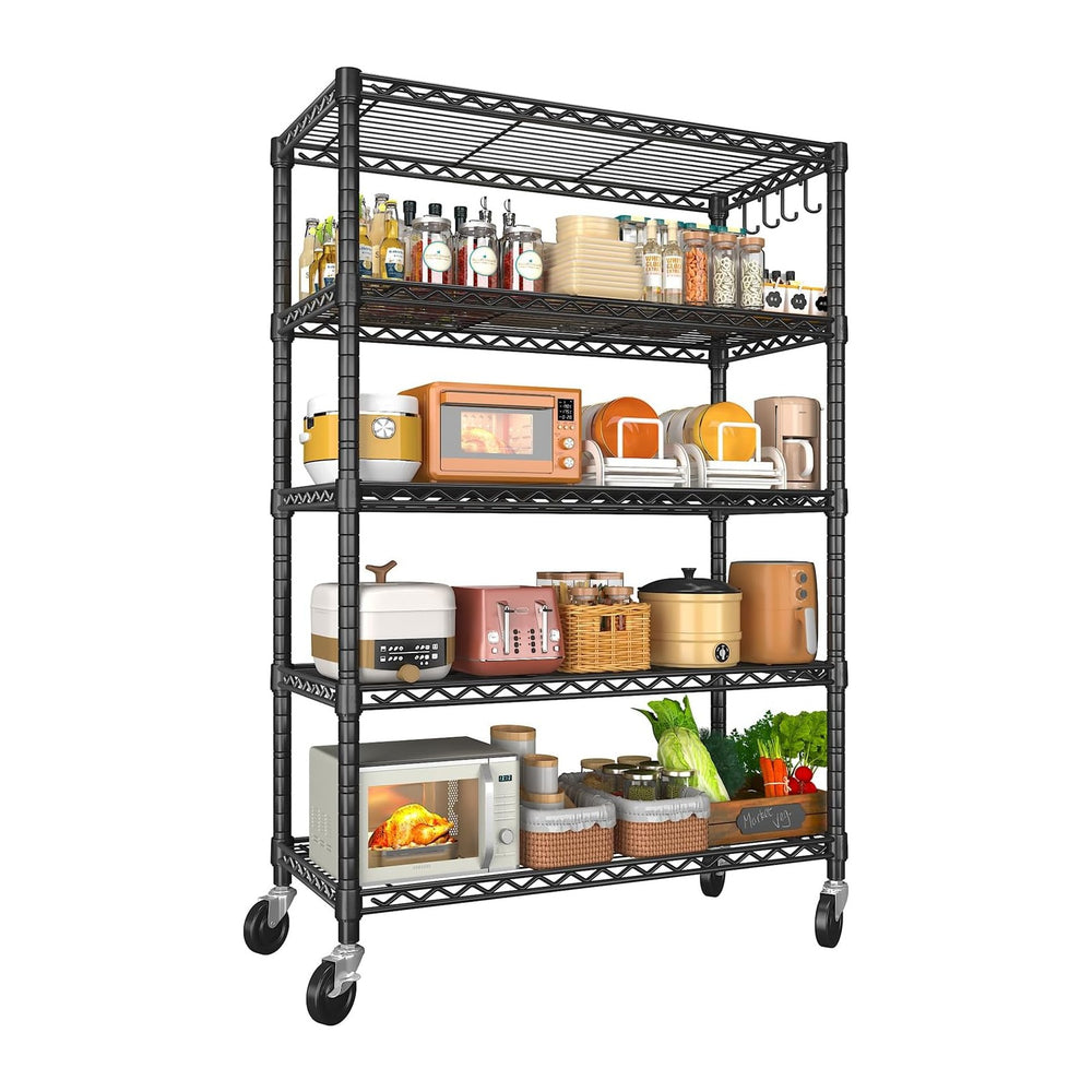 5 Tier 36" W x 14" D x 74" H Rolling Wire Metal Storage Shelve...