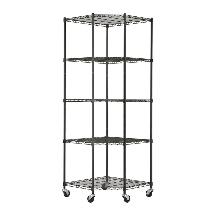 5-Tier Adjustable Wire Shelving with Wheels, Corner Wire Shelf Rack for Kitchen Organization, Garage Storage, 400 to 2000lb Capacity, NSF Certified, 27”x27 x18”x72”, Black