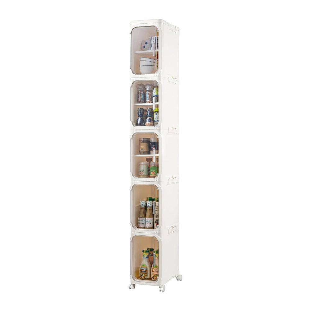 5-Tier Narrow Storage Cabinet Slim Bathroom Tall Skinny Organizer,Beige