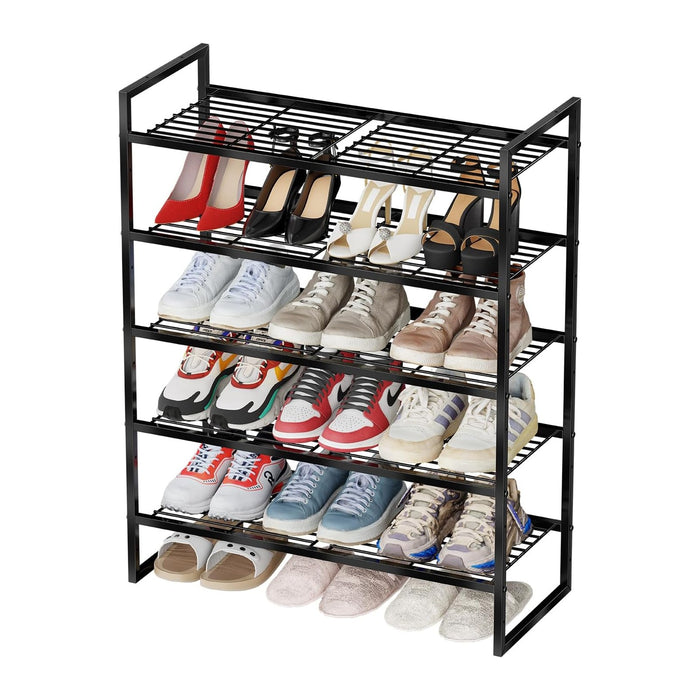 5-Tier Shoe Rack for Closet, 27" Wide Shoe Shelf with Wire Grid, Black