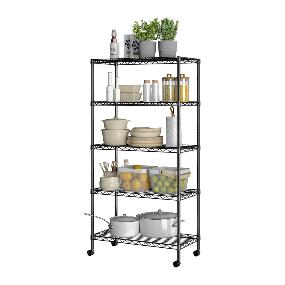5-Tier Steel Wire Shelving, 30" W x 14" D x 61.5" H, Black
