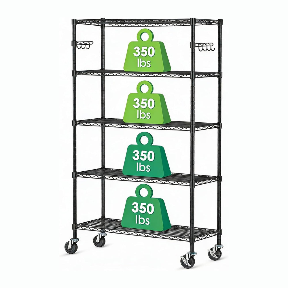 5 Tier Wire Metal Shelving Rack Garage Storage Rolling Shelves with Wheels
