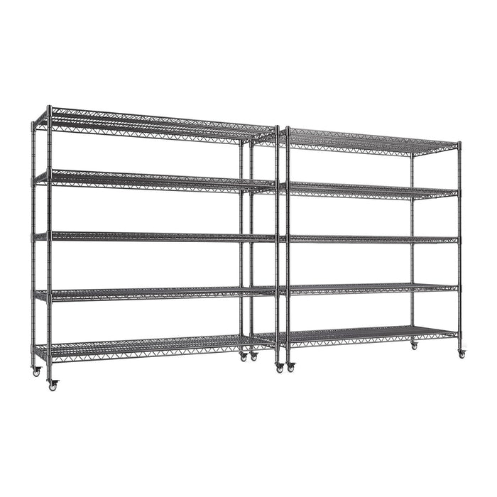 5 Tier Wire Shelving 2 Pack | 55”W Storage Shelves Heavy Duty | Rolling Wire Rack with Wheels | 3250 LBS Metal Shelving | Garage Shelving Units and Storage | Adjustable Layer Height | 55”W×18”D×73”H