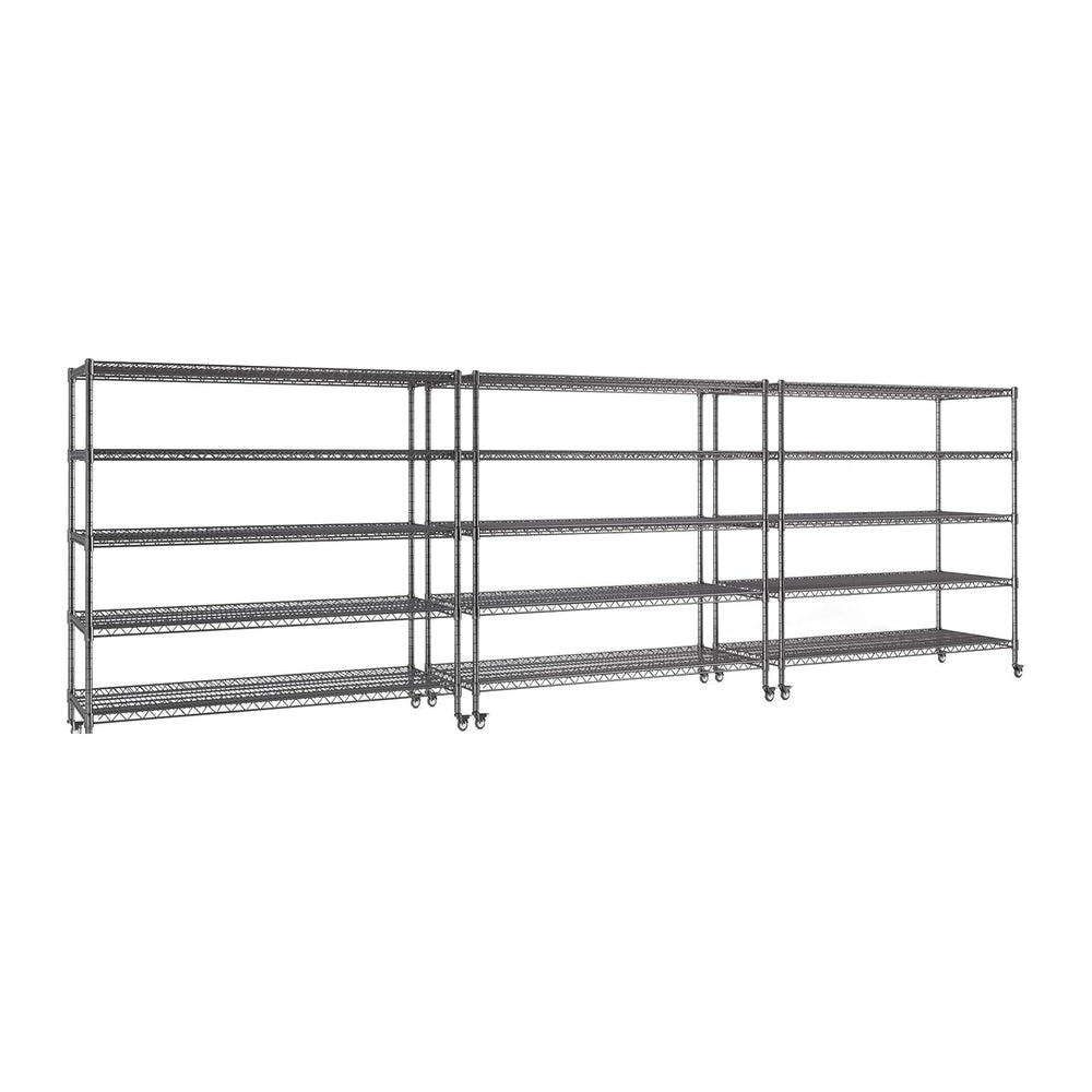 5 Tier Wire Shelving 3 Pack | 55”W Storage Shelves Heavy Duty | Rolling Wire ...