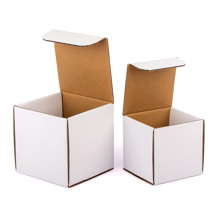 50-pack 5x5x5 Shipping Boxes with Lids for Mailing, packaging and Storage, 5x5 Coffee Mug Box Mailers with Thank Stickers, White Corrugated Cardboard Boxes for Small Business