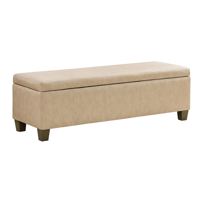 51 Inch Storage Ottoman, Storage Bench with Safety Hinge, Upholstered Synthetic Leather Ottoman Bench for Bedroom, Living Room, Entryway, Hallway, Foot Rest, Support 500lbs