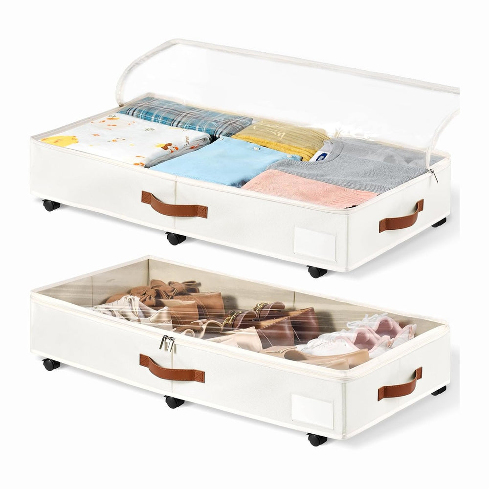 6 Inches Under Bed Storage with Wheels Pack of 2, Underbed Shoe Storage Conta...
