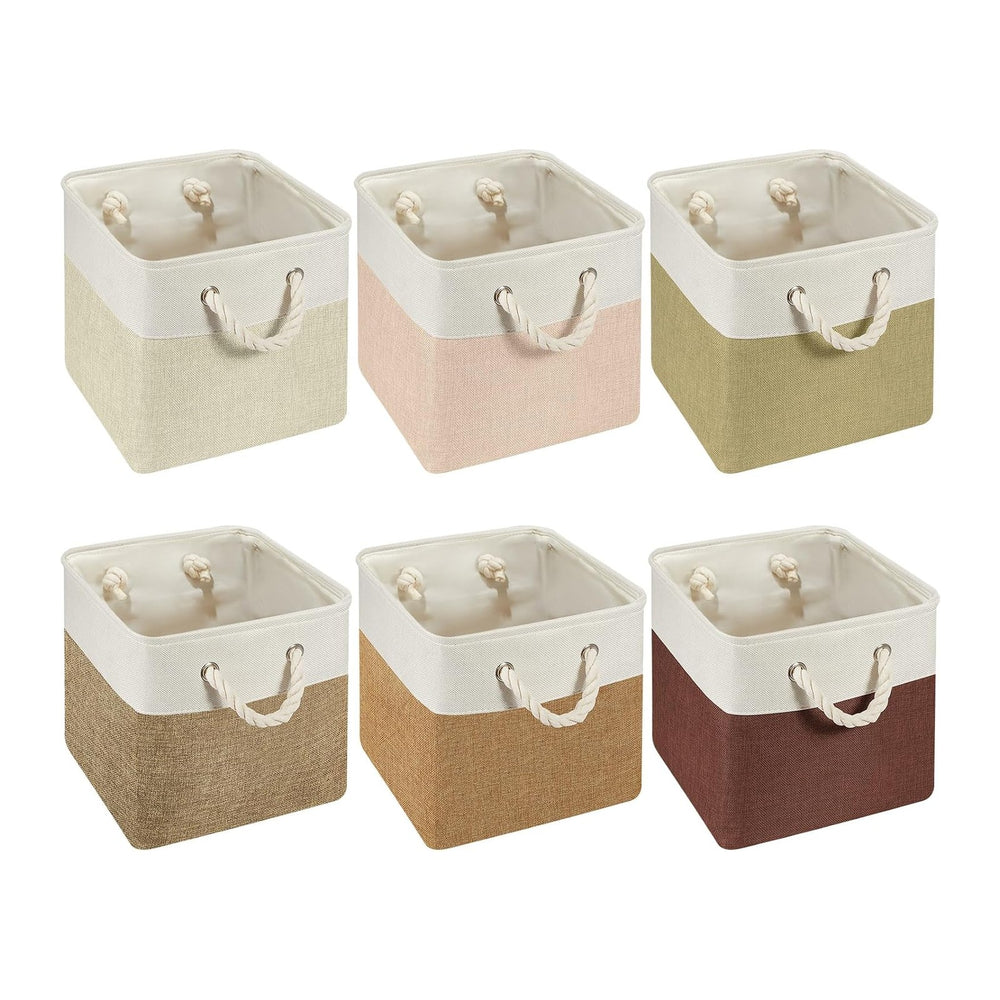6 Pack 11x11 Inch Boho Cube Storage Bins Fabric Square Cube Basket, 6 Color