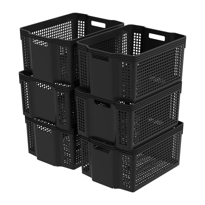 6-Pack Stackable Storage Baskets, Large Woven Plastic Organizer