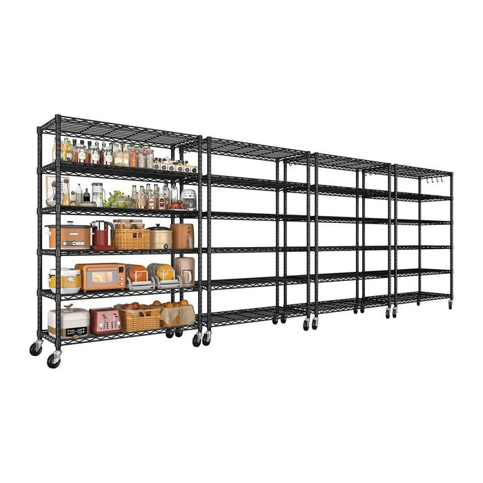 6 Tier 36" W x 16" D x 79" H Rolling Wire Metal Storage Shelves with Wheels