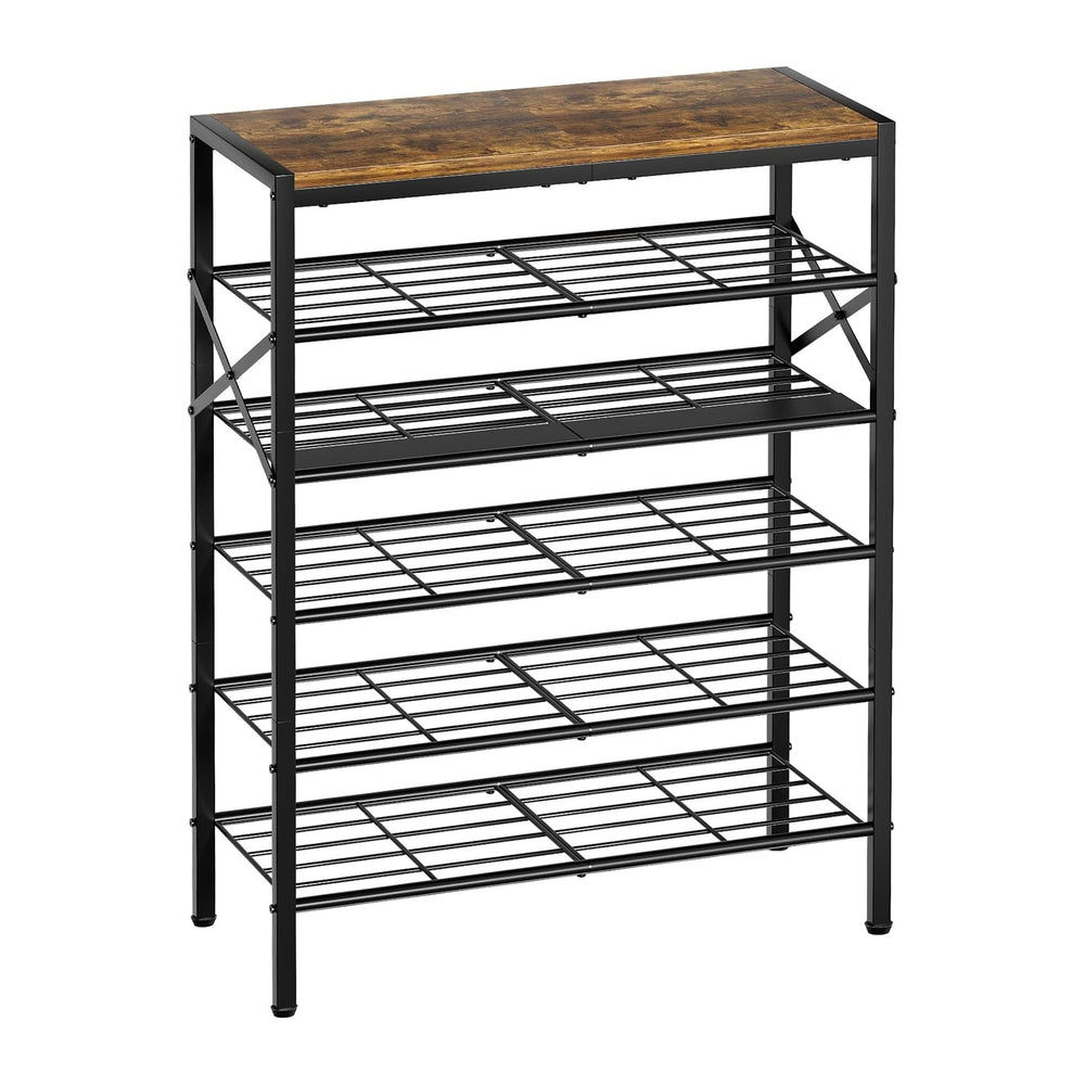 6 Tier Metal Shoe Rack with Wood Top, 18-24 Pairs