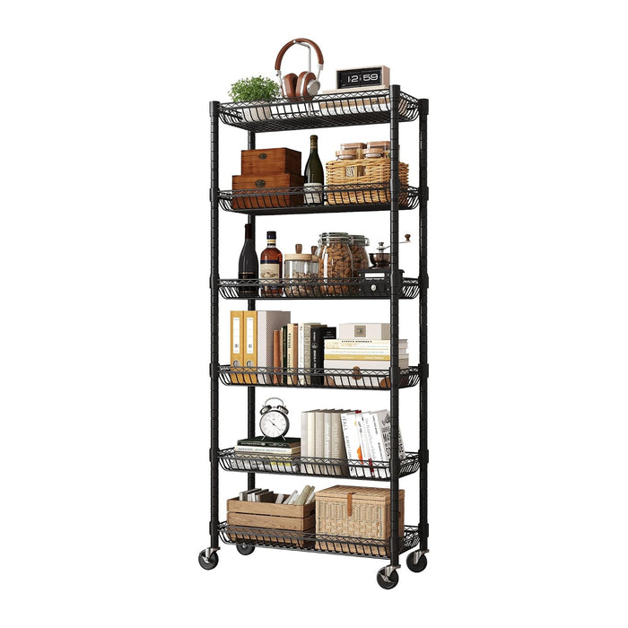 6-Tier Rolling Storage Shelves with Wire Baskets,30 x 13.5 x 65in