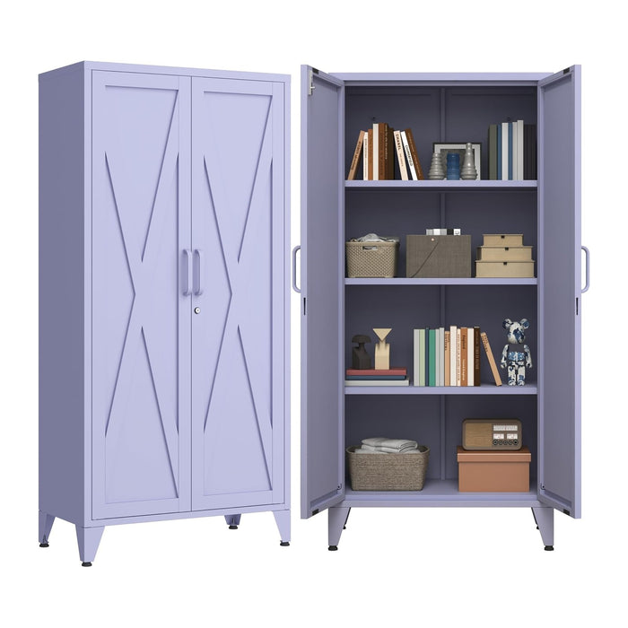 61" H Tall Lockable Steel Storage Cabinet with 2 Doors and 3 Adjustable Shelves,4-Tier Freestanding Metal Locker for Home,Office,Living Room,Gym,Purple 27.6" W x 13.8" D