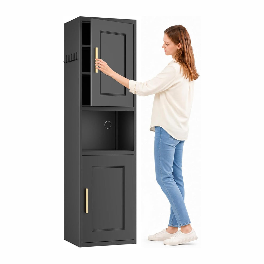 67" Tall Narrow Storage Cabinet, Metal Slim Bathroom Storage Cabinet wit...