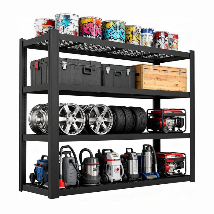 71" Wx71 H Industrial Shelving,8000LBS Garage Storage Shelves,4 Tier Adjustable Metal Shelving,Heavy Duty Shelving for Factory, Garage,Warehouse,Barn (1)