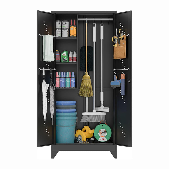75" Metal Storage Cabinet with Lockable Doors,Utility Closet,Black