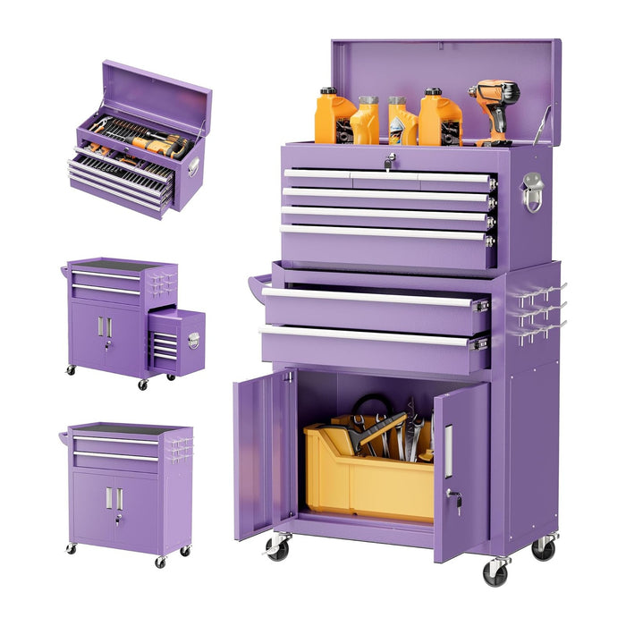 8-Drawer Rolling Tool Chest & Cabinet with Lock and Wheels,Purple