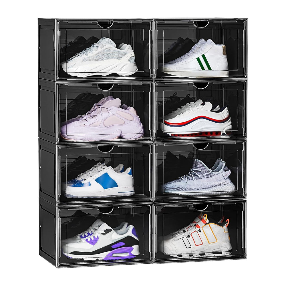 8 Pack XL Shoe Storage Box Organizer,Drop Side Large Shoe Boxes Clear Plastic...