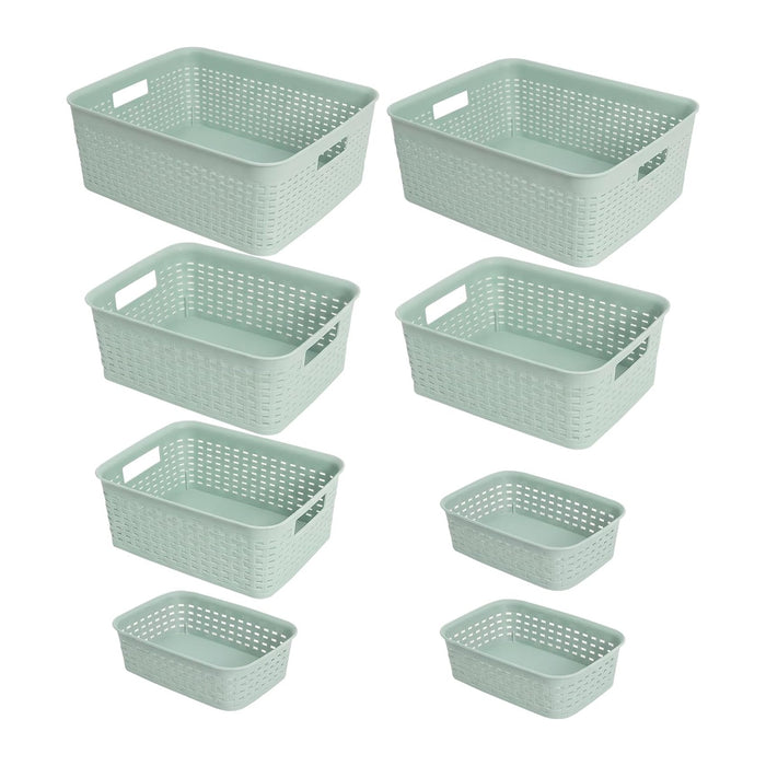 8 Pcs Plastic Storage Basket for Closet, Kitchen, Bathroom (Green,2L+2M+1S+3XS)