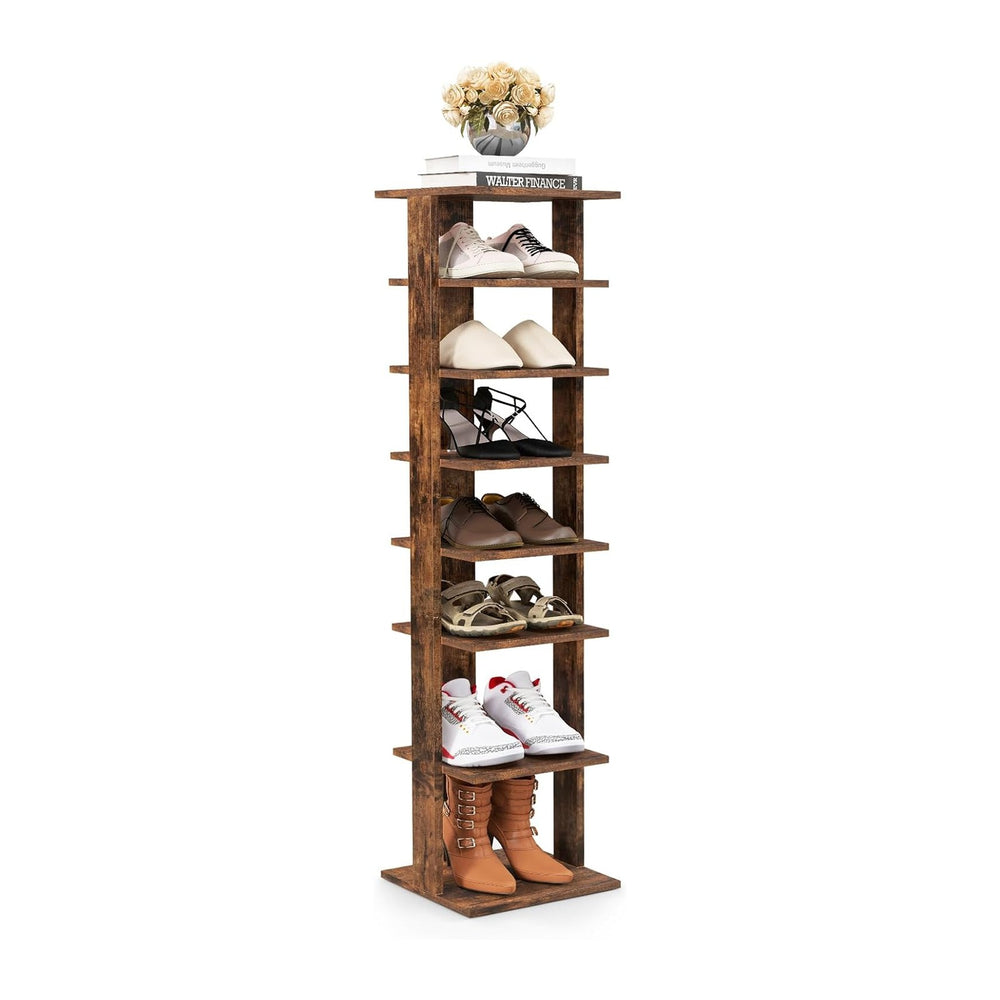 8-Tier Vertical Shoe Rack, Narrow Shoe Storage Organizer, Brown