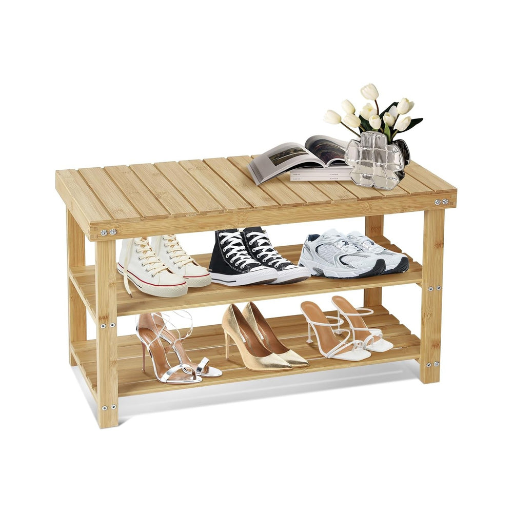 ACEHOME Shoe Rack Bench, 3 Tier Shoe Organizer for Entryway Storage, Big Wood...