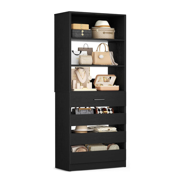 Aheaplus 21.3" Closet System with 4 Drawers, Wood Closet Organizer, Black