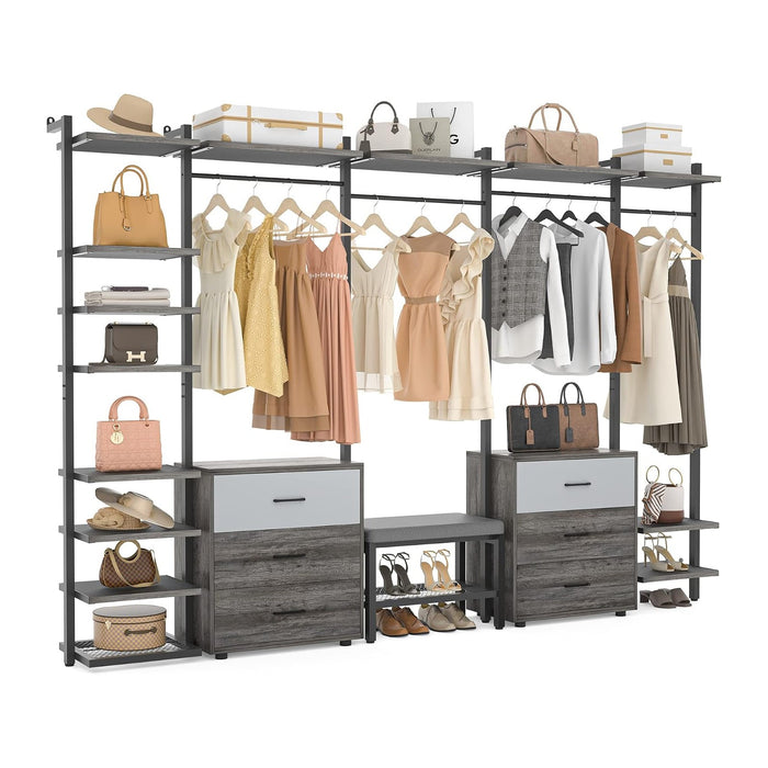 Aheaplus Wall Mounted Closet System, Closet Organizer with 6-Drawers & Rods