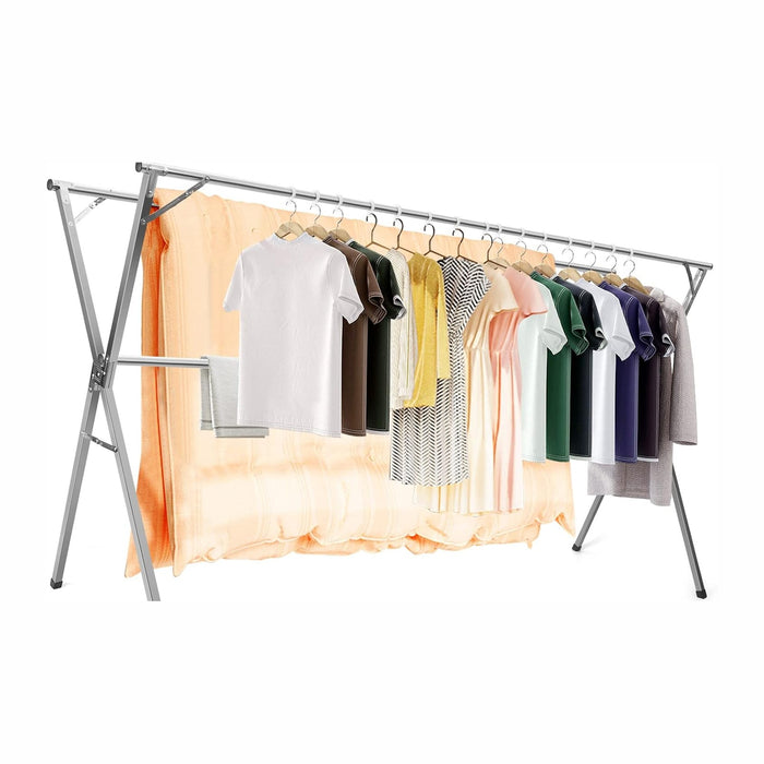 AIODE Clothes Racks for Hanging,94.5 inch for Stainless Steel Adjustable and Foldable Space Saving Laundry Clothes Drying Rack for Indoor Outdoor with Windproof Hooks