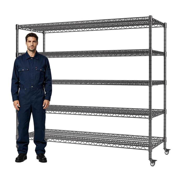 AIRAJ 55”W Storage Shelves with Wheels, 5 Tier Wire Shelving Unit, 3250 LBS