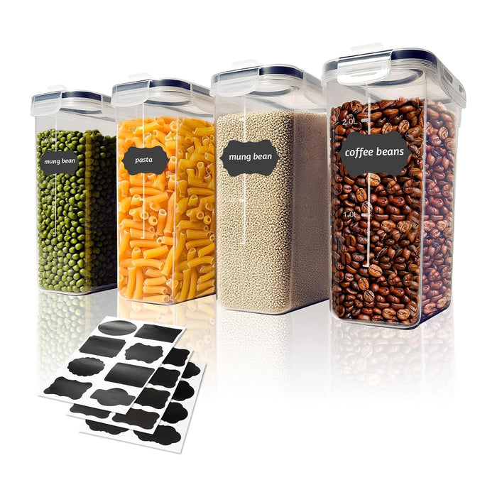 Airtight Food Containers, 4L Kitchen Storage Box, Pack of 4, Sealed Plastic Food Jars with Lids for Storing Cereal Pasta Flour Pets