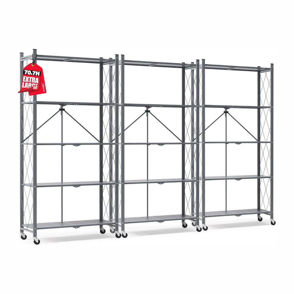 ALANNG 70.7" H Metal Storage Shelves, 5 Tier Folding Shelf on Wheels
