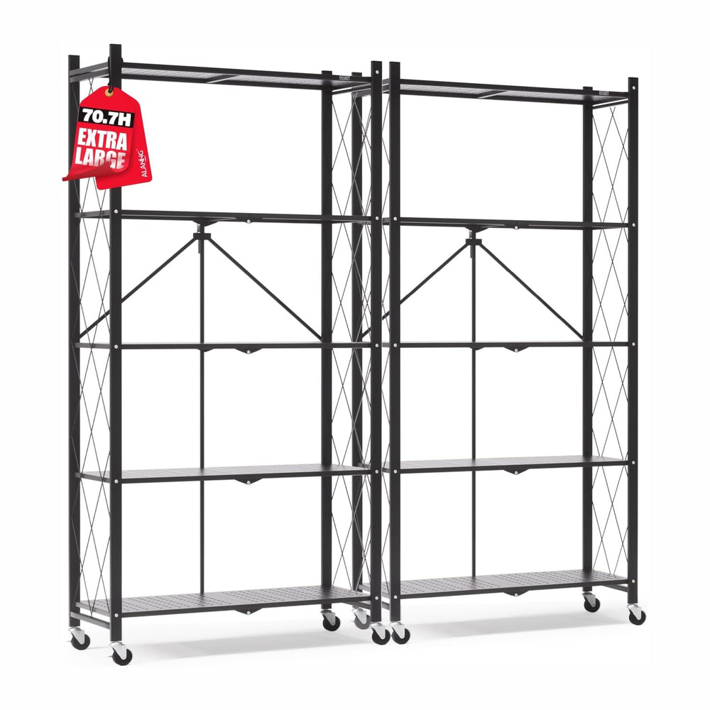 ALANNG 70.7" H Metal Storage Shelves, 5 Tier Folding Shelf on Wheels