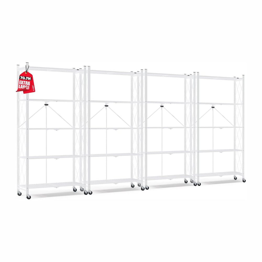 ALANNG 70.7" H Metal Storage Shelves, 5 Tier Folding Shelf on Wheels