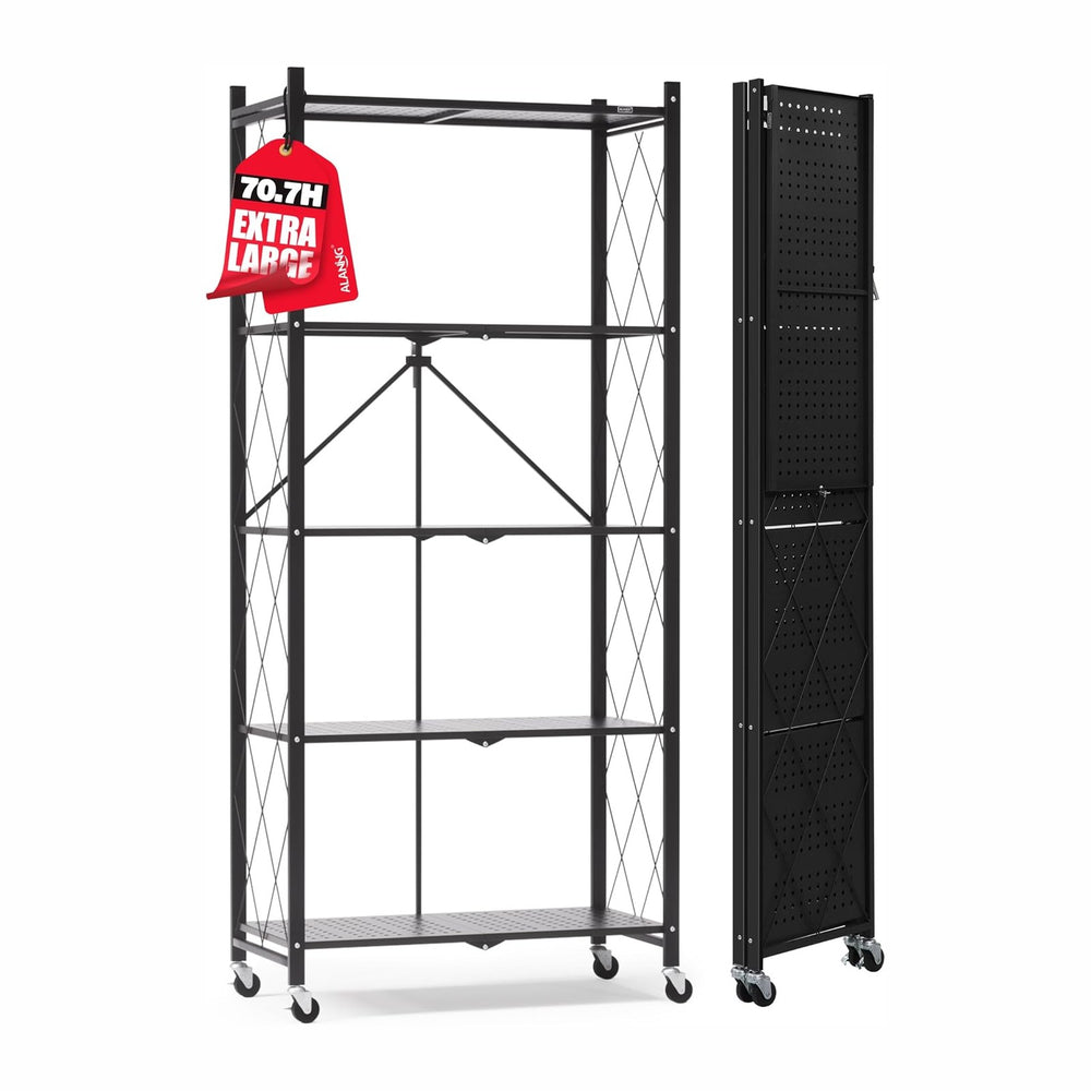 ALANNG 70.7" H Metal Storage Shelves, 5 Tier Folding Shelf on Wheels