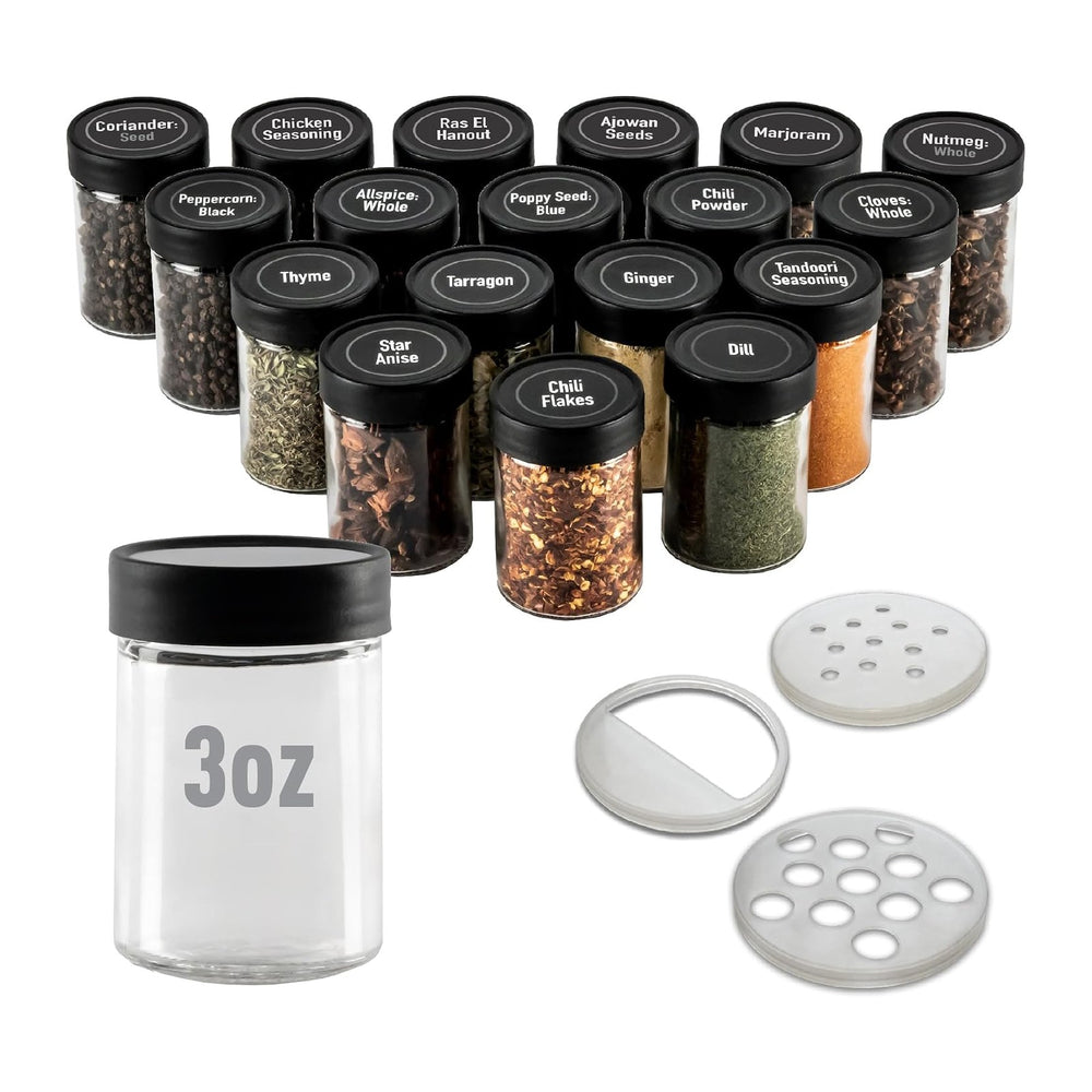 AllSpice 3” Glass Spice Jars 3 fluid ounces- 18 pack