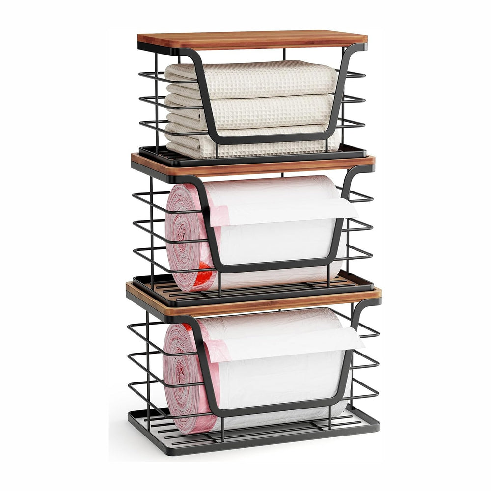 ALOCEO 3 Pack Stackable Storage Bins with Lids, Stainless Steel Trash Bag Dis...