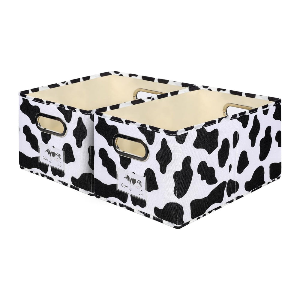 ANMINY Cow Print Basket Fabric Bins with Label Window, 2PCS 17"x11.8&quo...