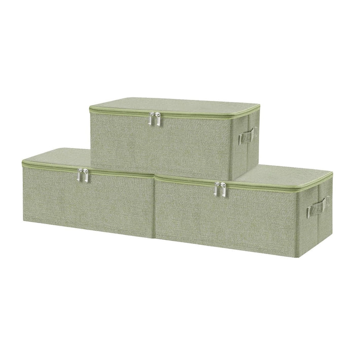 ANMINY Fabric Storage Bins with Zipper Lids, 15"x10"x6", Green, 3 PCS