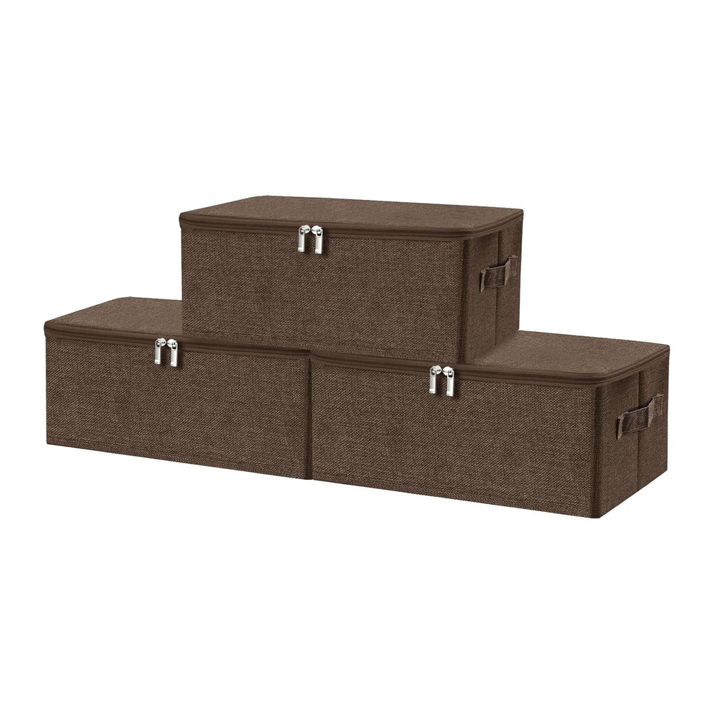 ANMINY Fabric Storage Bins with Zipper Lids, 15"x10"x6", Coffe...