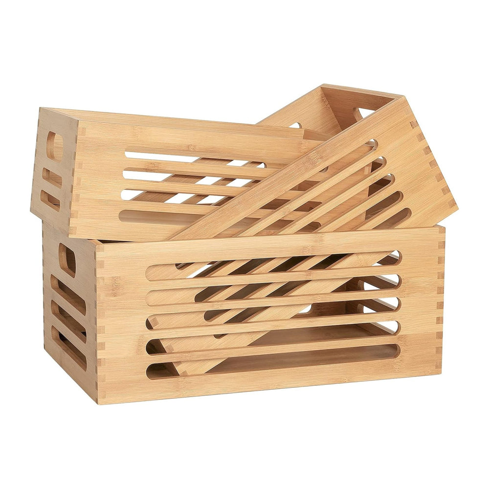 ANMINY Wood Storage Bins Crates, Nesting 3PCS, Mortise-Tenon