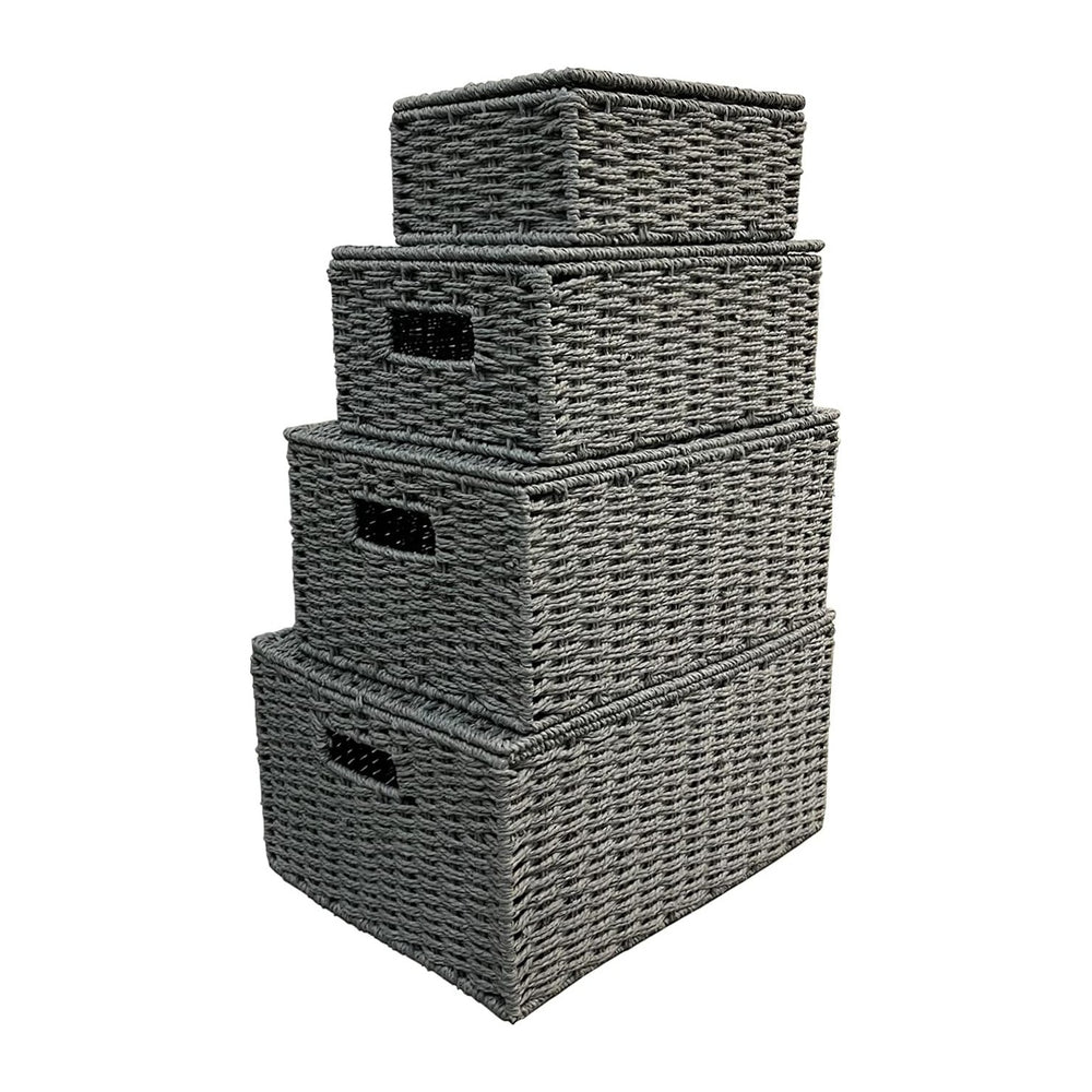 Arpan Set Of 4 Paper Rope Storage Hamper Basket With Lid - Including Xlarge,L...
