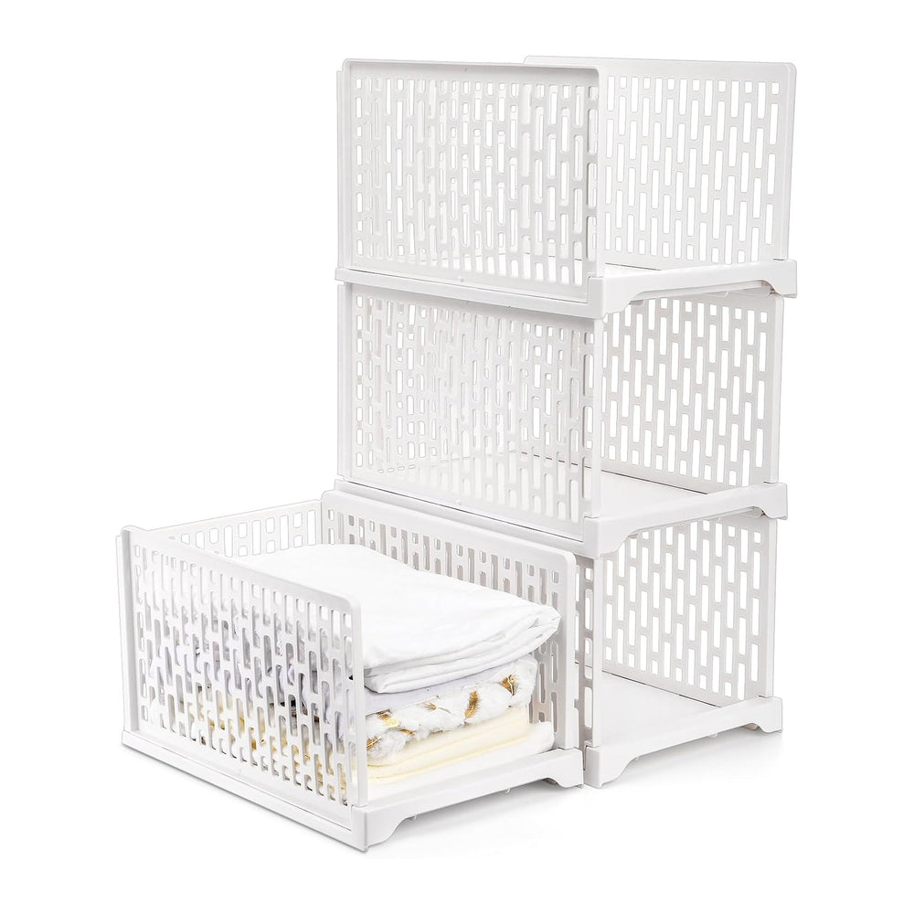 AVLA 4 Pack 38" Stackable Plastic Storage Basket, Plastic Foldable Close...