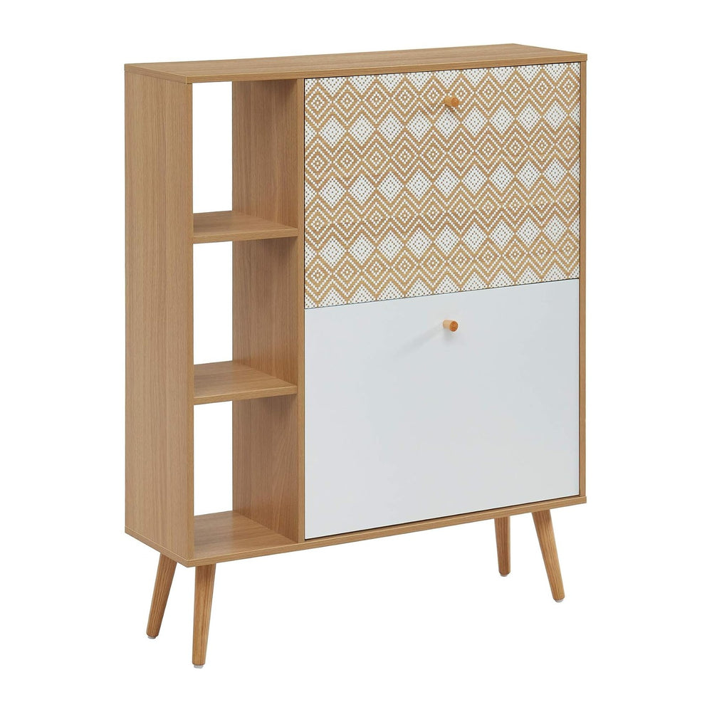 BAÏTA LEIKA Shoe Cabinet, White and Oak, 80 x 23.5 x 97.5 cm