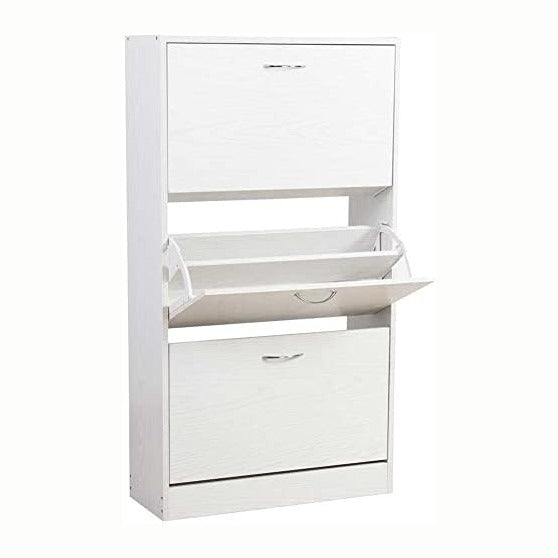 BAKAJI Shoe Rack in MDF Wood with 3 Doors Flip Shoe Holder Metal Handles Doub...