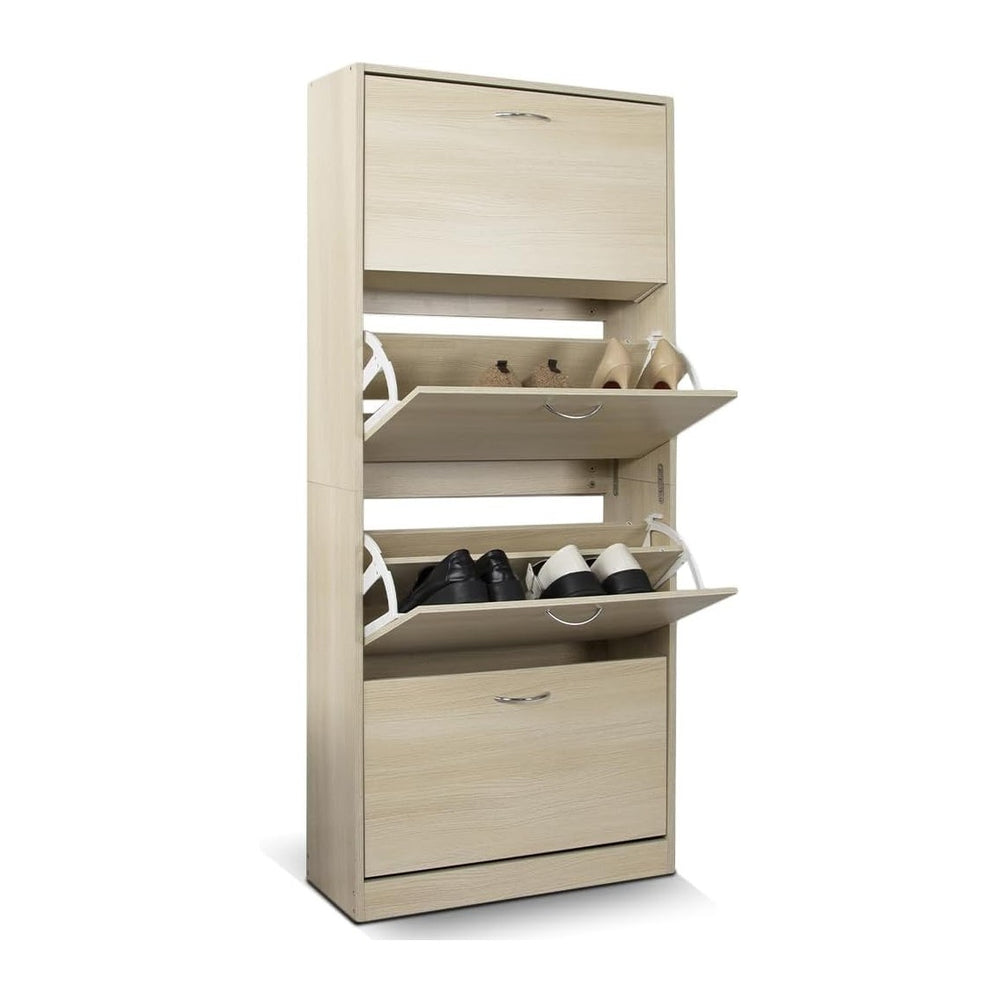 BAKAJI Shoe Rack in MDF Wood with 4 Folding Shoe Doors, Metal Handles Double ...