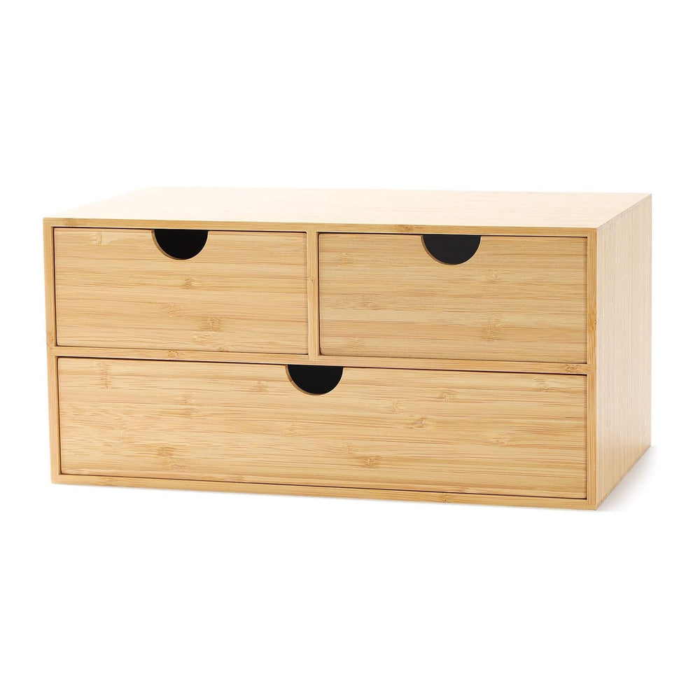 Bamboo Desk Organizer with Drawers, 3-Drawer Desktop Storage Box