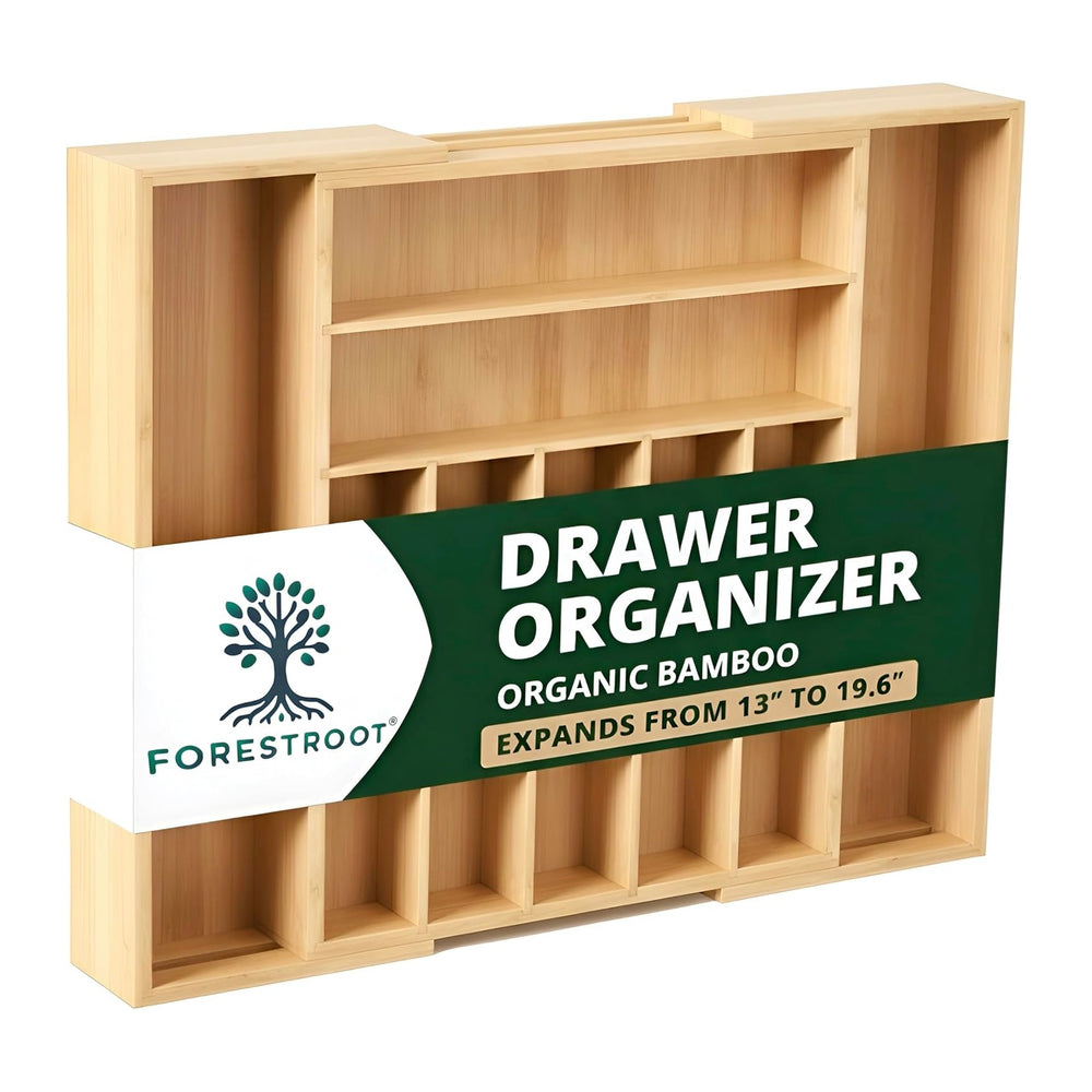 Bamboo Drawer Organizer – Expandable 9 Slot Silverware & Utensil Tray for...